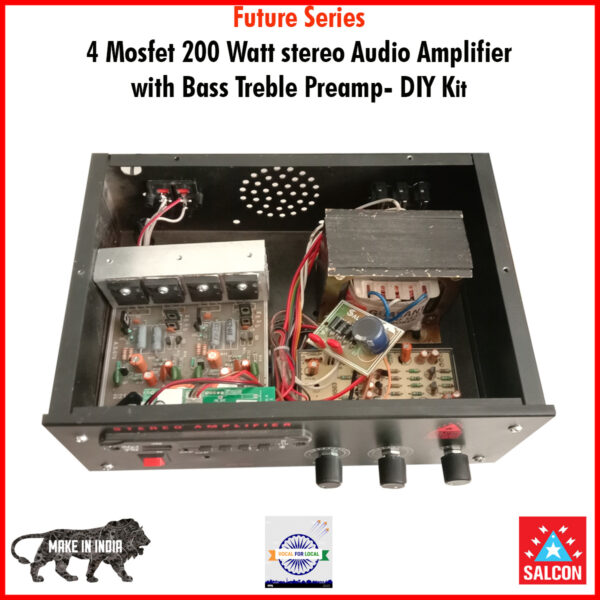 Salcon 4 Mosfet 200 Watt stereo Audio Amplifier with Bass Treble Preamp- DIY Kit (223)